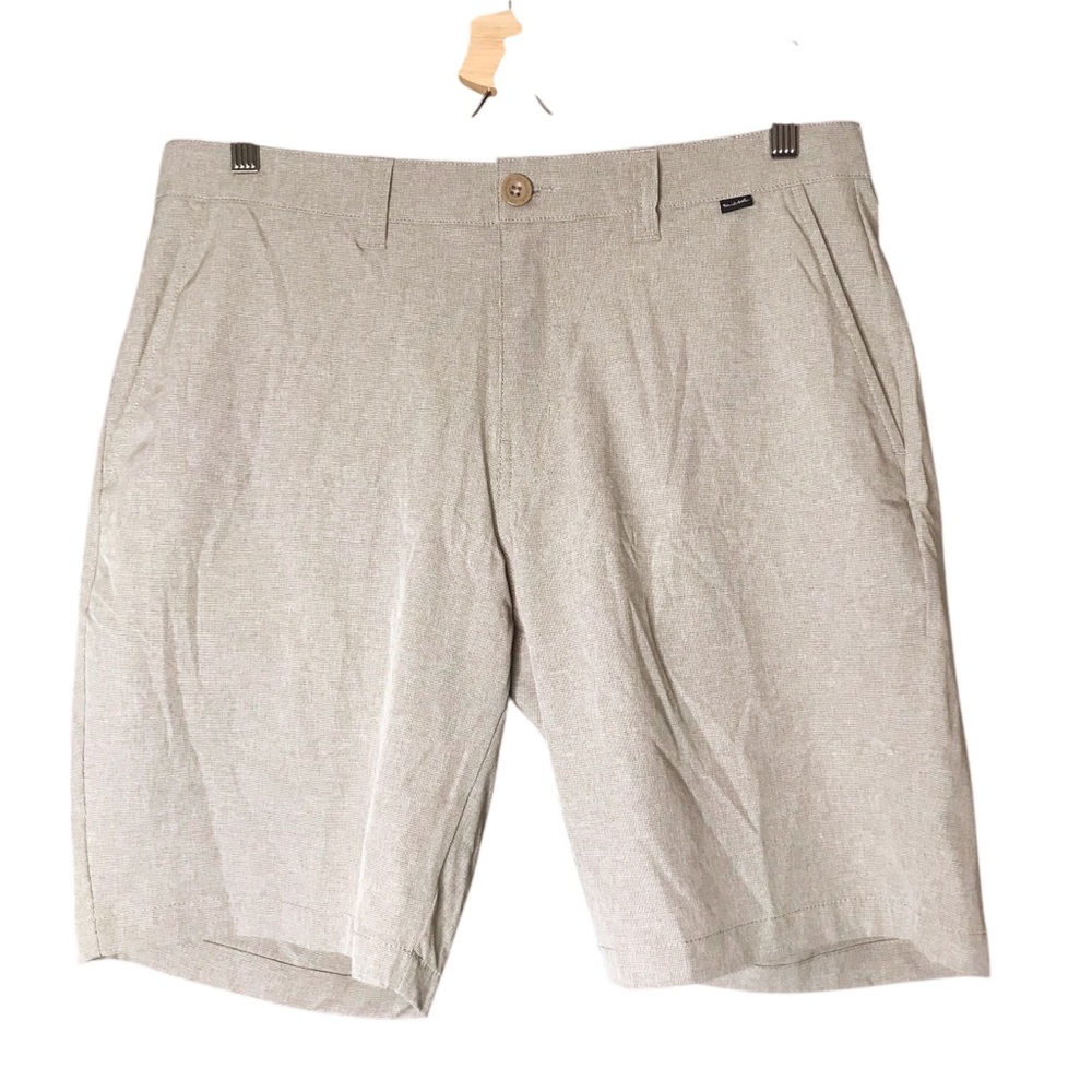NWT Travis Mathew Beck Golf Shorts Beige Tan Patterned Stretch Men's Waist 34